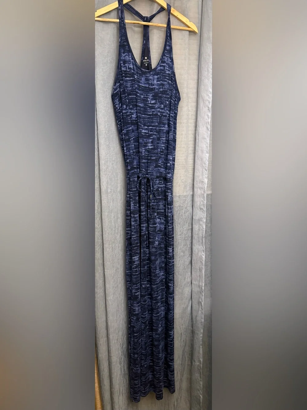 Athleta Navy Space-Dye Drawstring Maxi Dress size medium